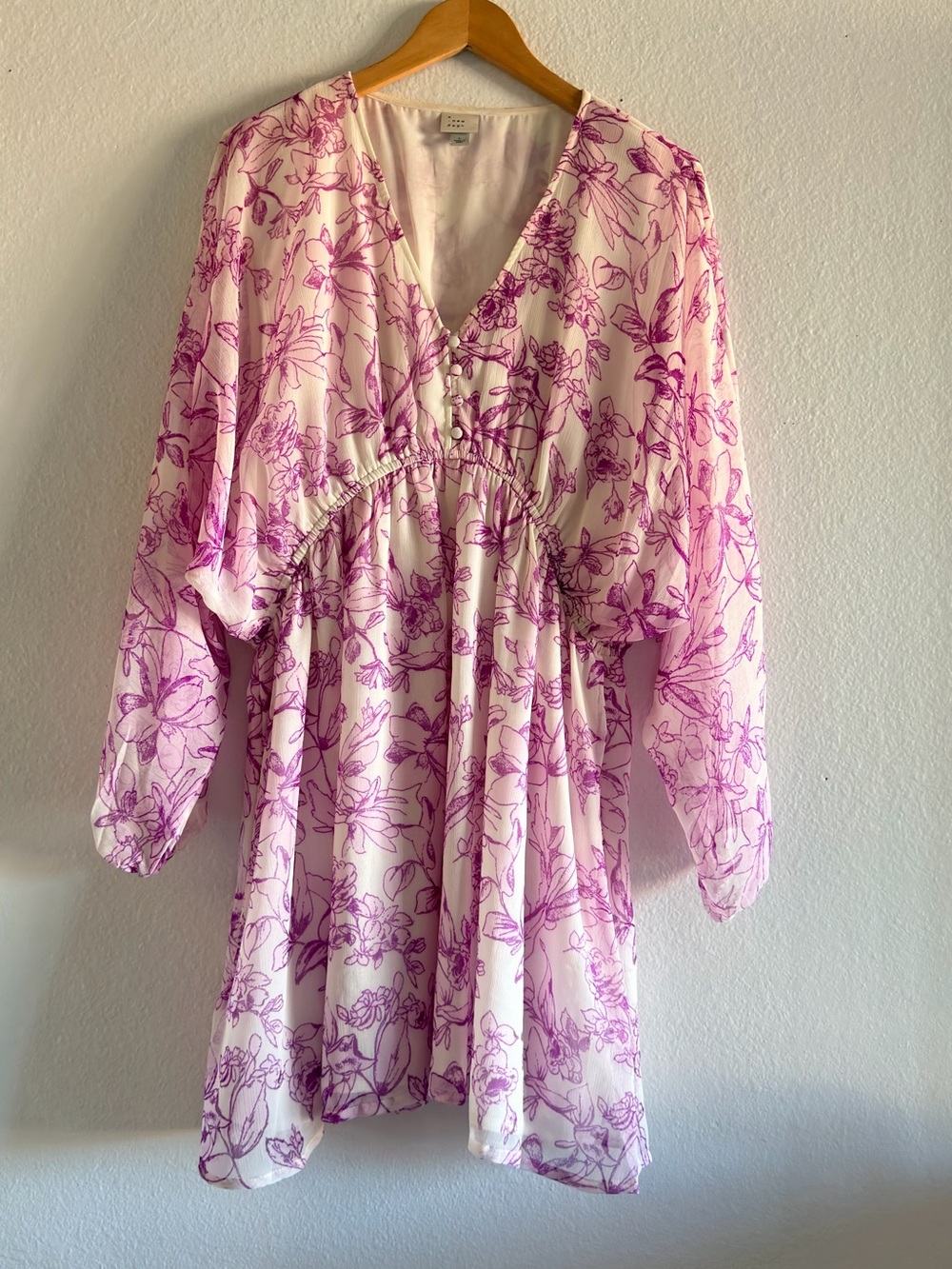 a new day Pink and White Floral Empire-Waist Peasant Dress